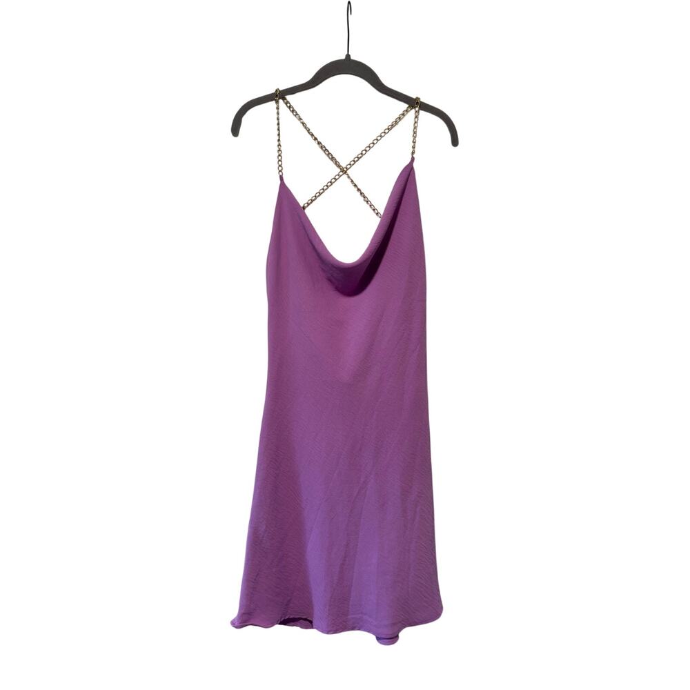 Amaram Purple Chain Strap Cowl Neck Slip Dress Women’s Medium Satin Look NWT - Picture 2 of 8